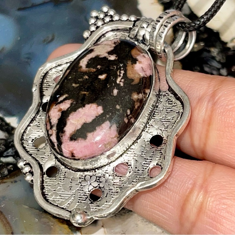 Bohemian Rhodochrosite Pendant 1 7/8”